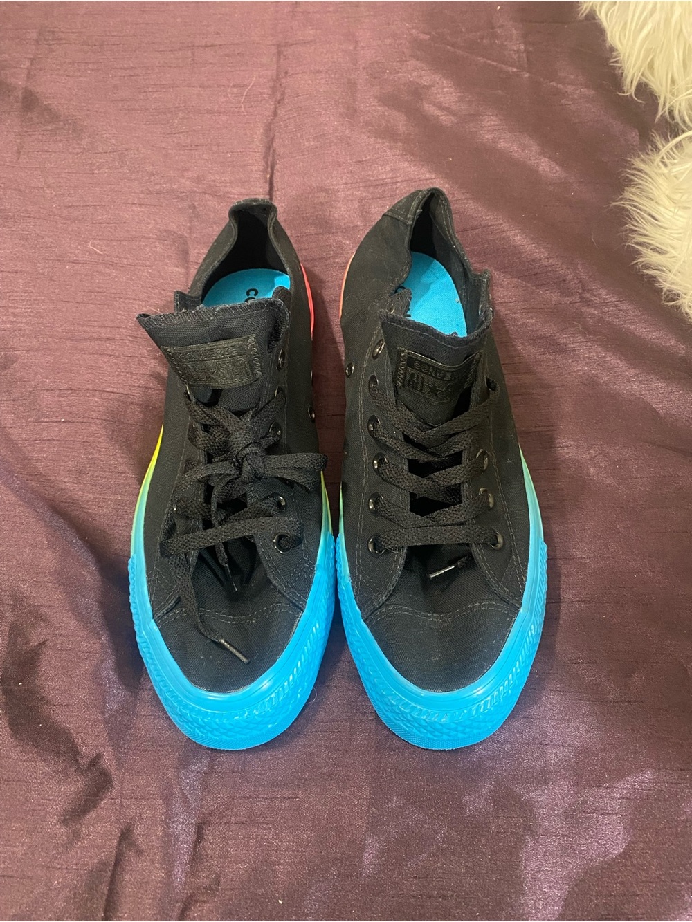 Converse Men’s Black Canvas Sneakers with Bright Blue and Green Accents